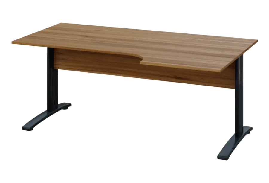 ERK 18 - 186 stůl kancelářský, rohový, pravý, kovová podnož černá, deska 18 mm, široký 1800 mm, ořech světlý